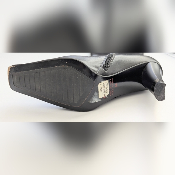 Sofia Italy Sleek Black Knee-High, Square-Toe Boots w/Silver Wrap Around 3" Heel - Picture 11 of 16